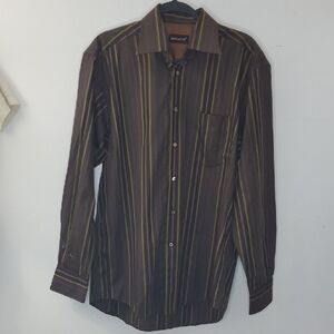 Brioni Brown and Gold Striped Casual Shirt